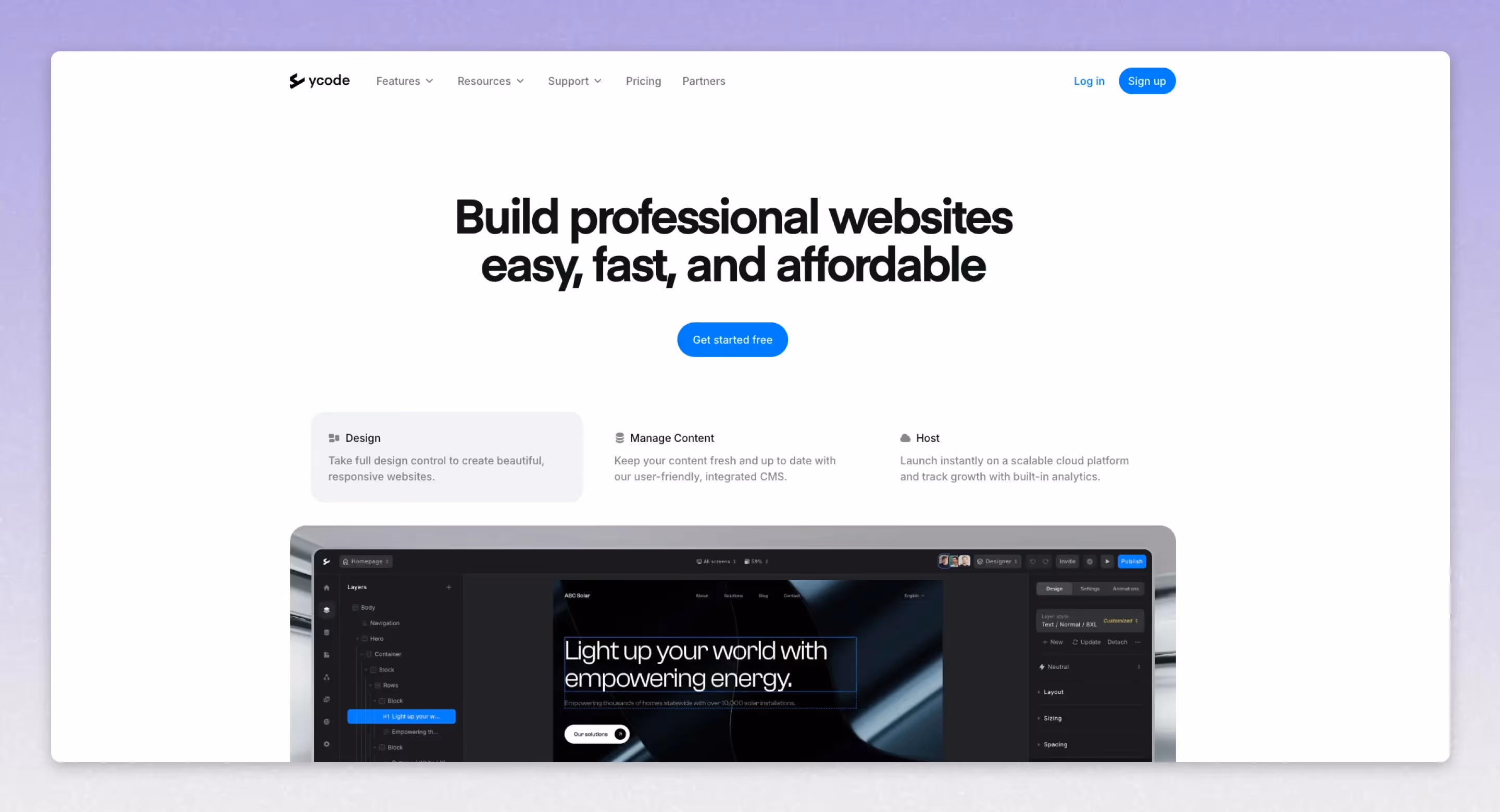 screenshot of ycode's website