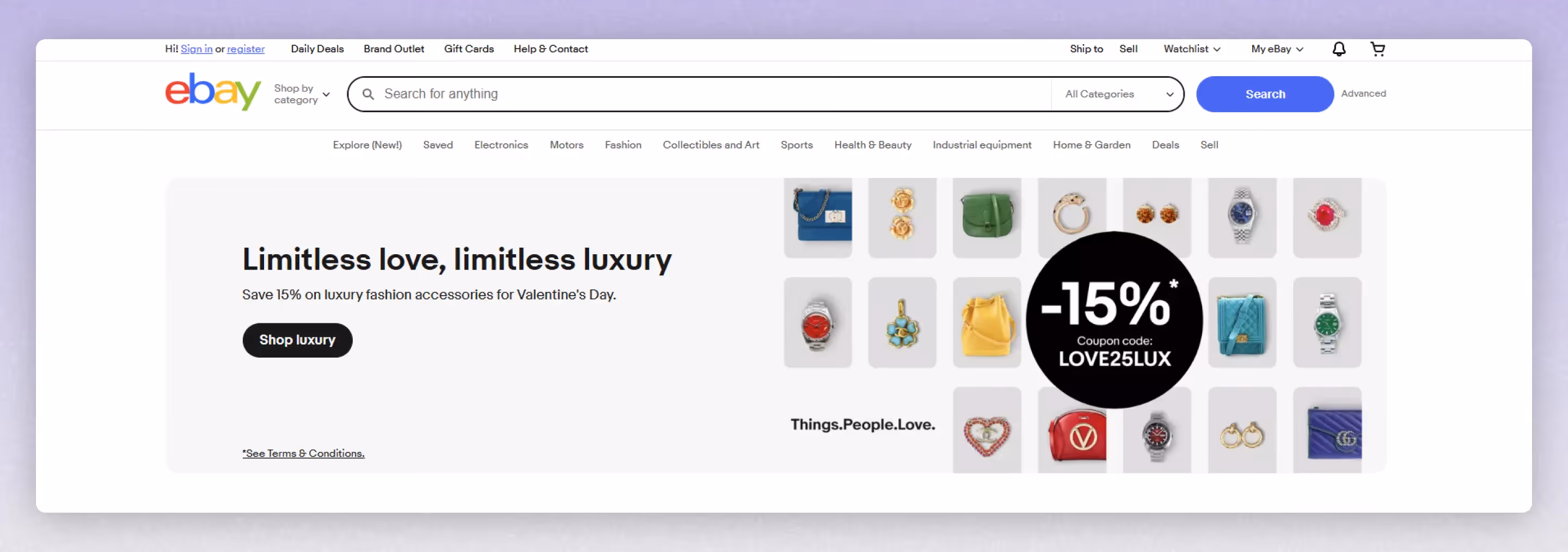 screenshot of ebays website header example