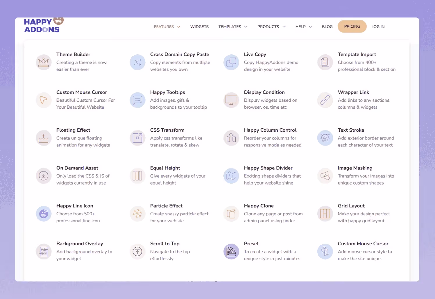 HappyAddons creative mega menu combining clarity and flexibility