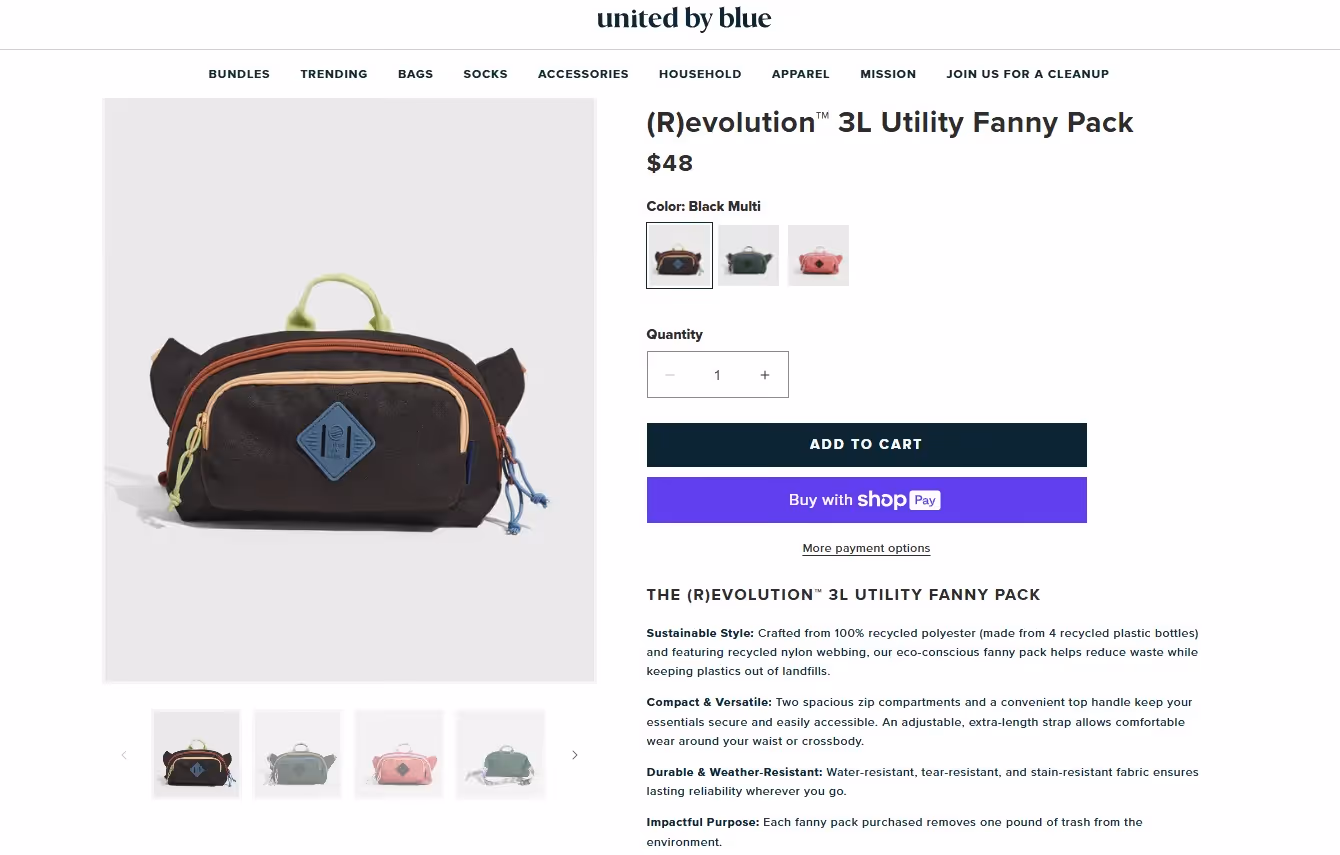 A product page example by United By Blue