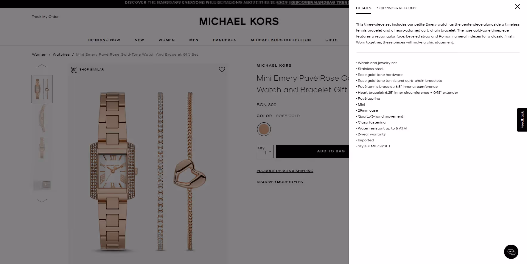 Product Page Design Example - Michael Kors