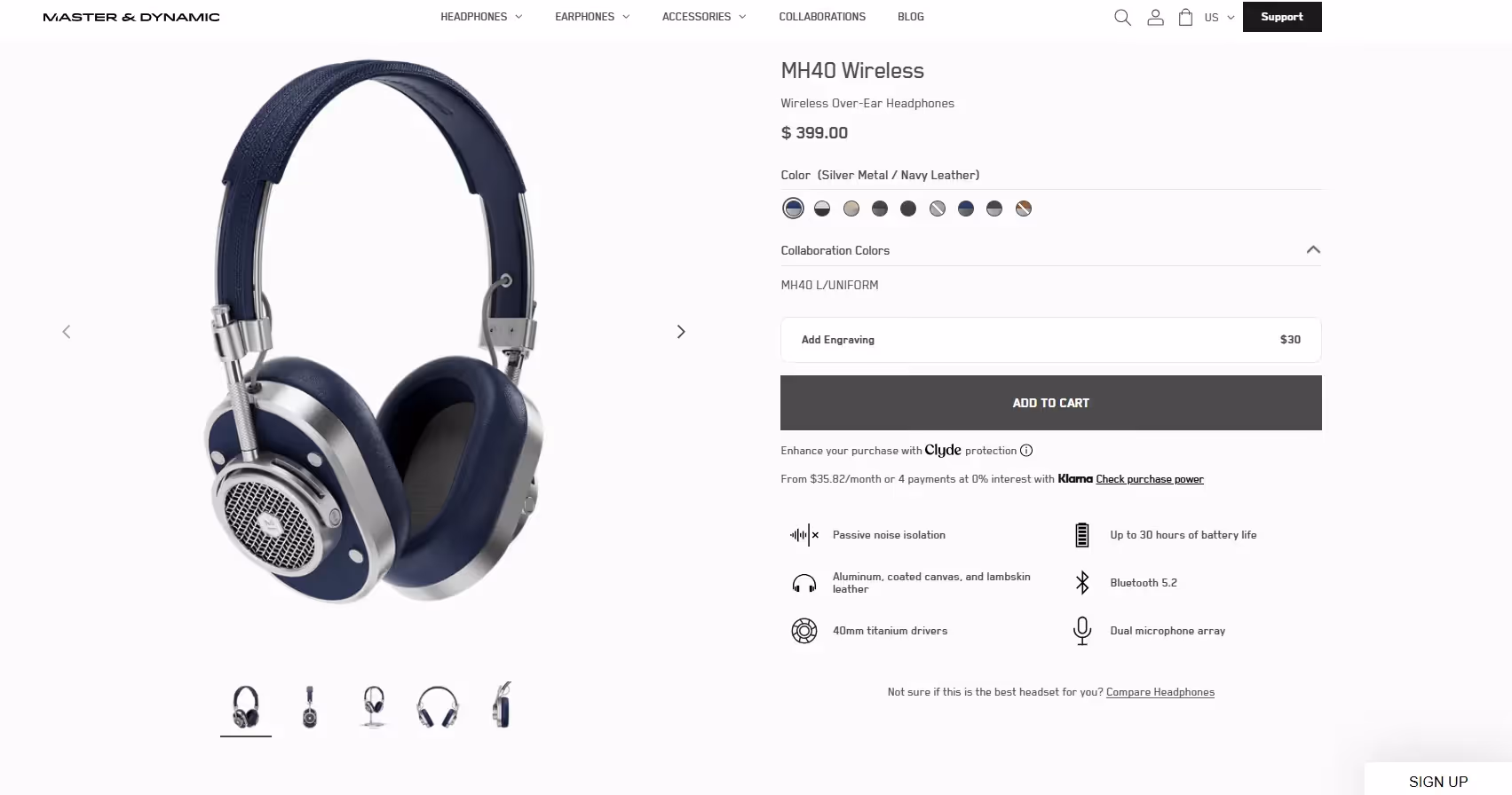 Award Winning Product Page Example - Master & Dynamic 