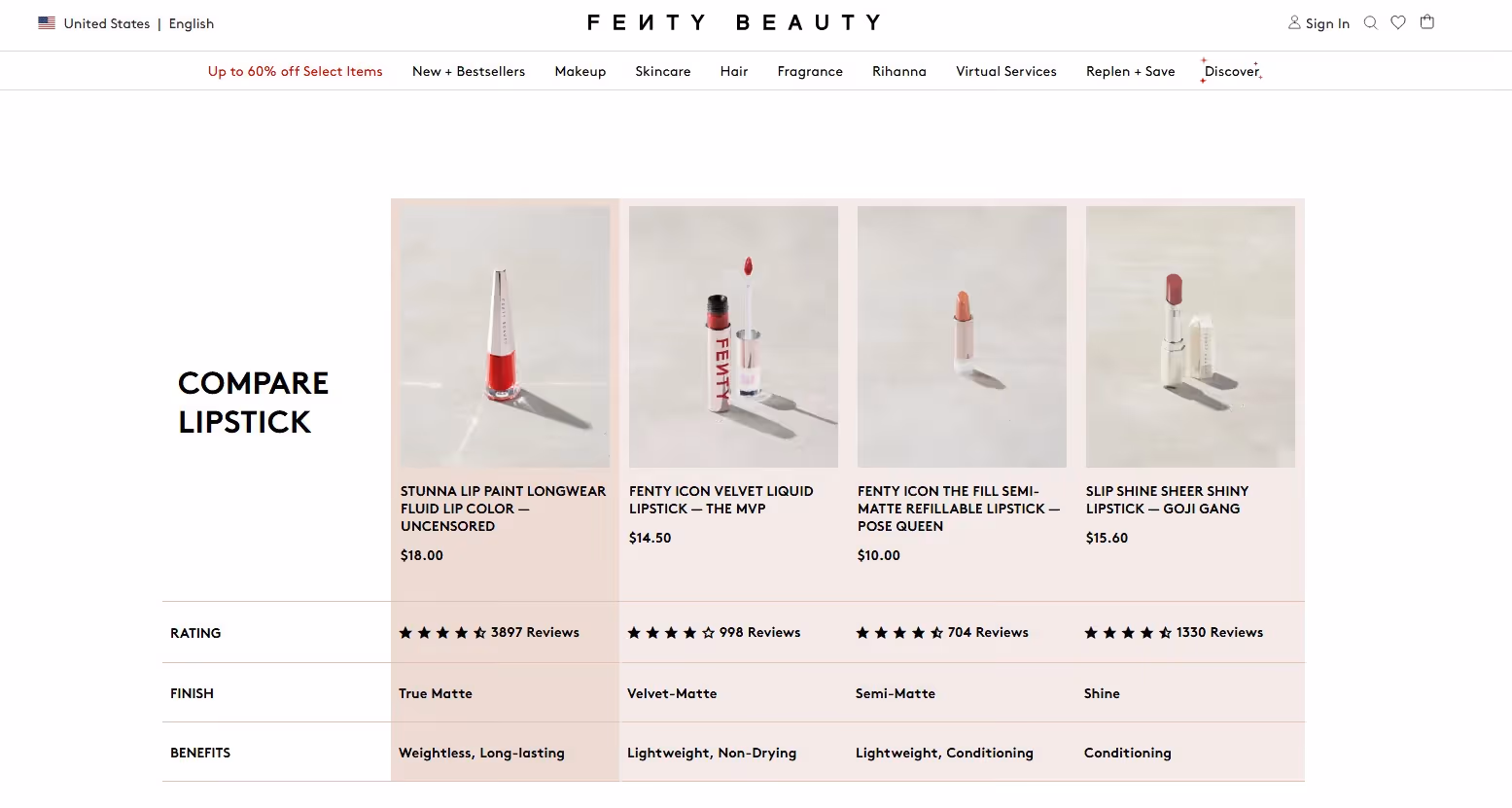 Best ecommerce pages- Fenty Beauty