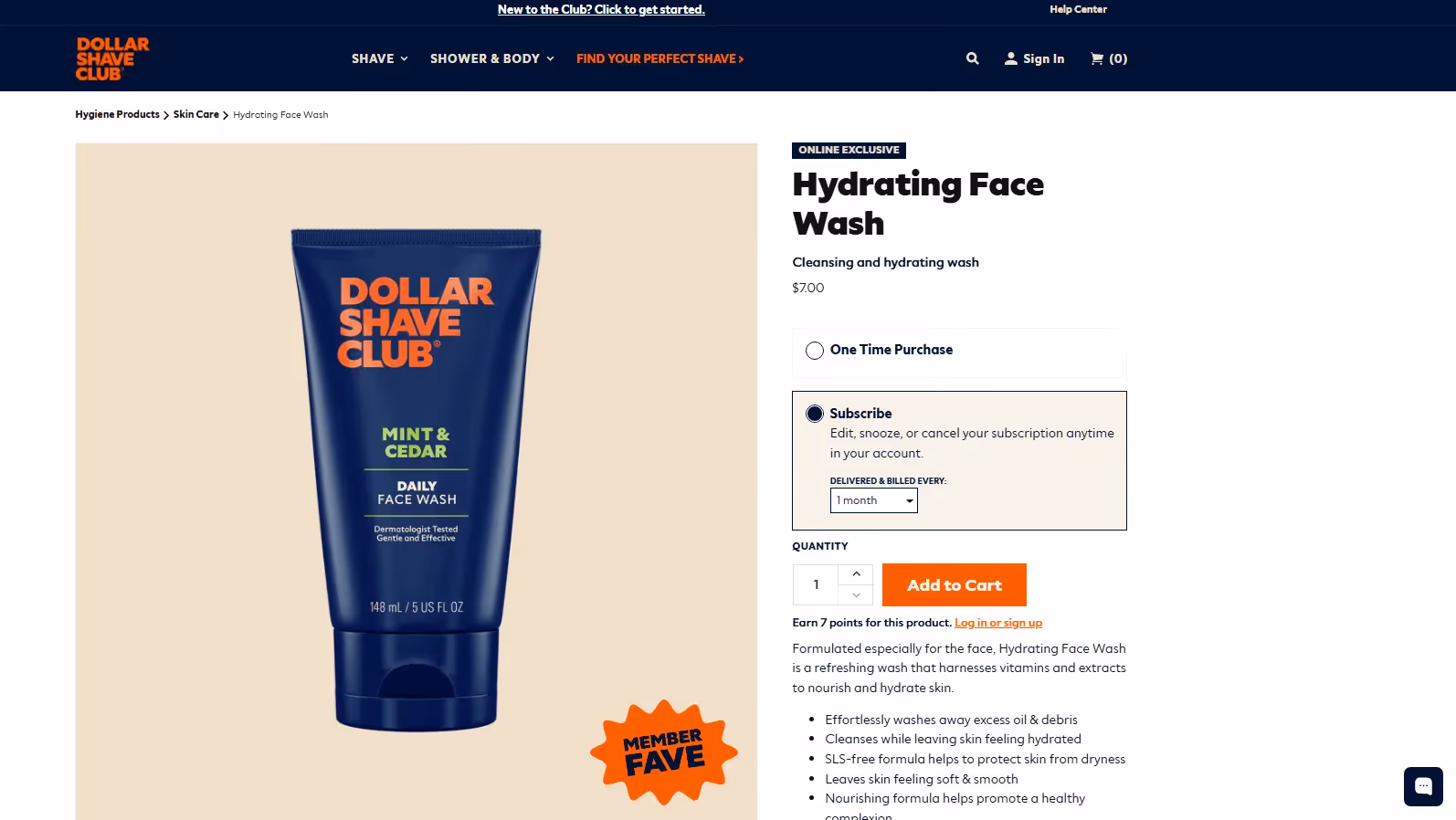 Top Product page design example - Dollar Shave Club