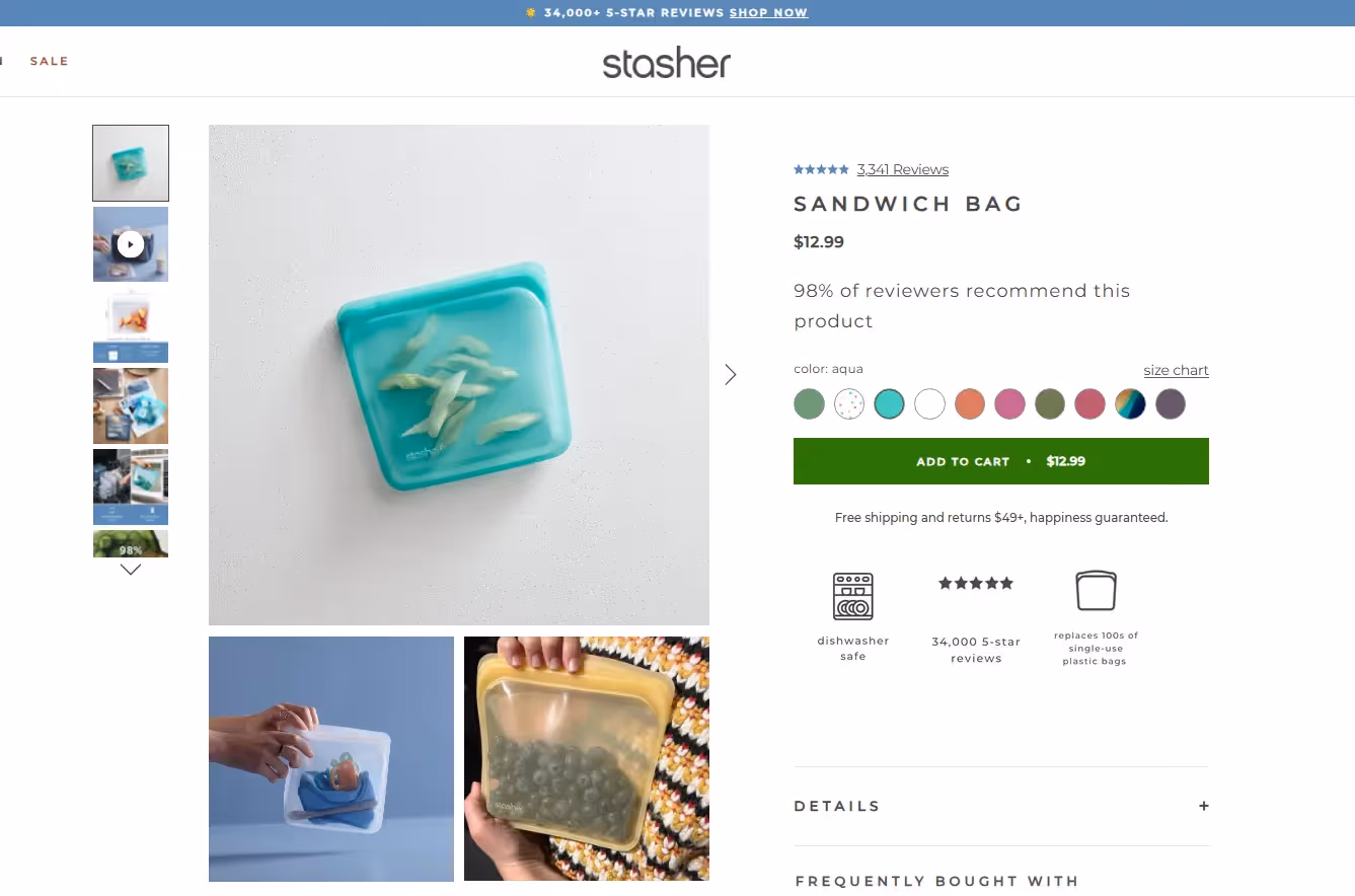 Top product page example - Stacher Bag