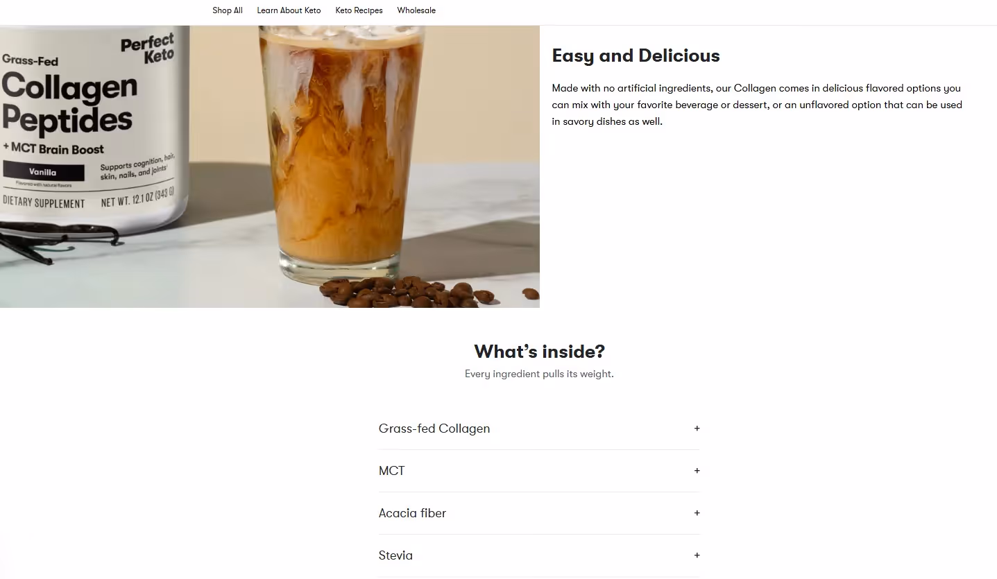 Top product page design ideas - Perfect Keto