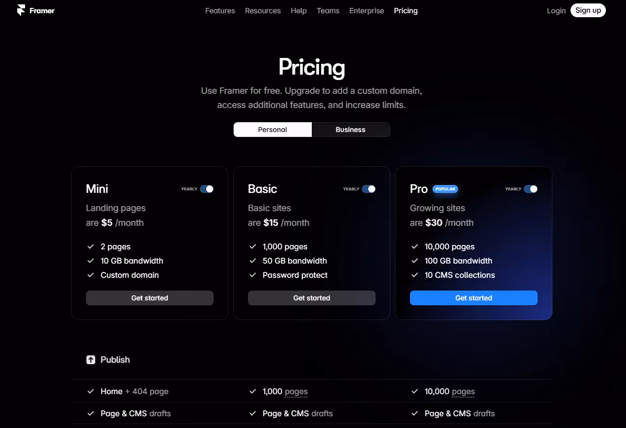 Framer - Pricing options