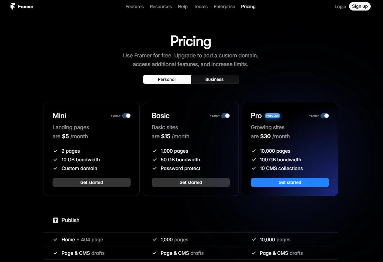 Framer - Pricing options