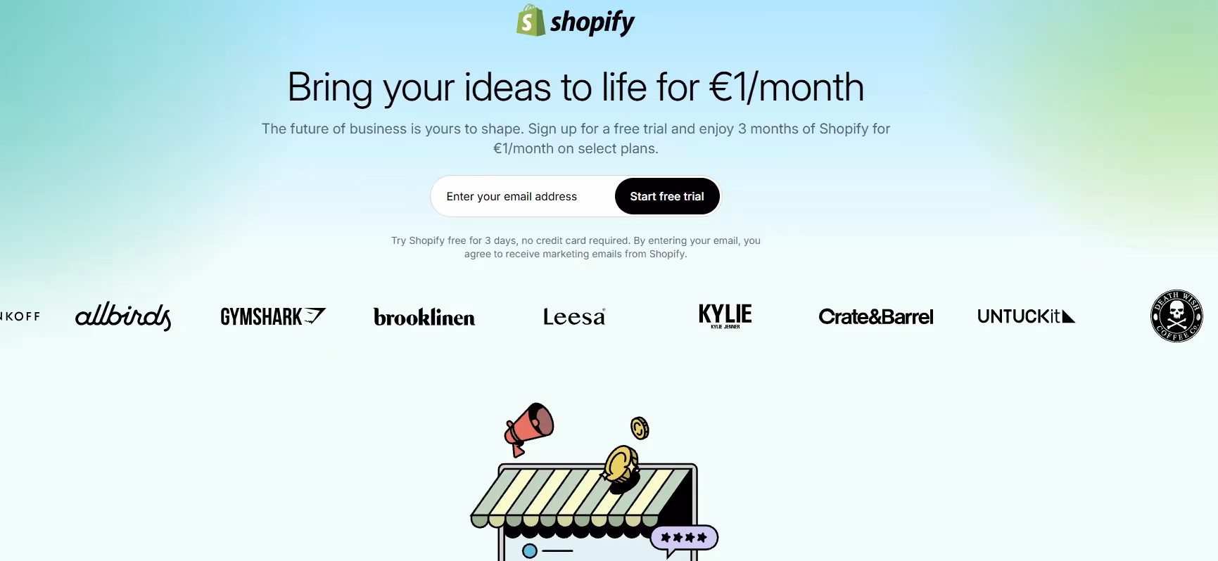 Screenshot of the Shopify website homepage