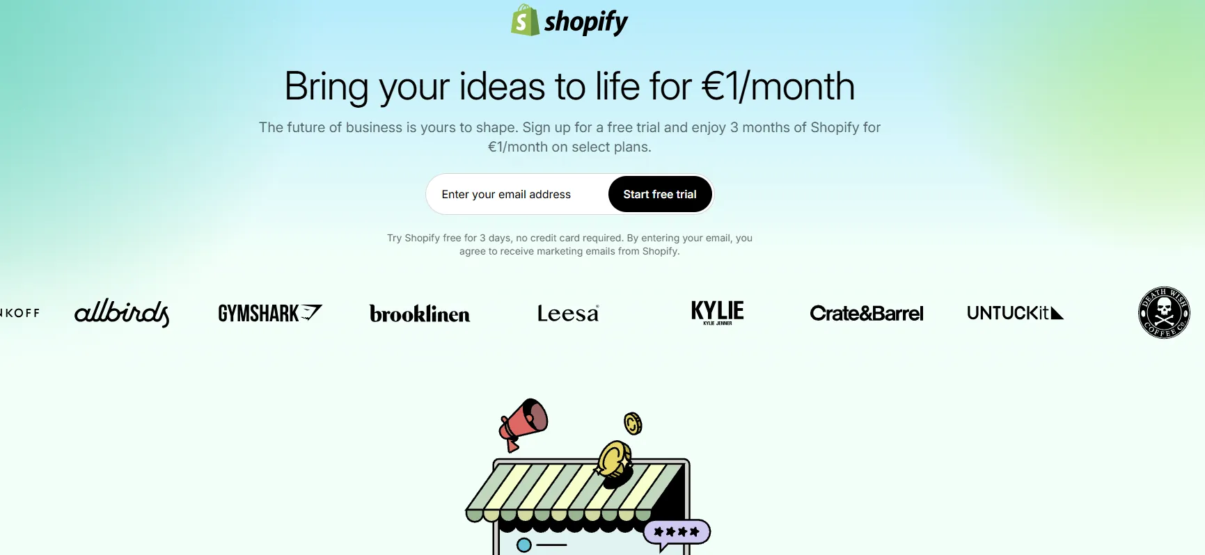 Screenshot of the Shopify website homepage