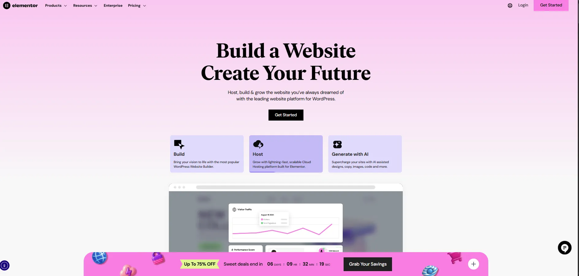 Screenshot of the Elementor website homepage
