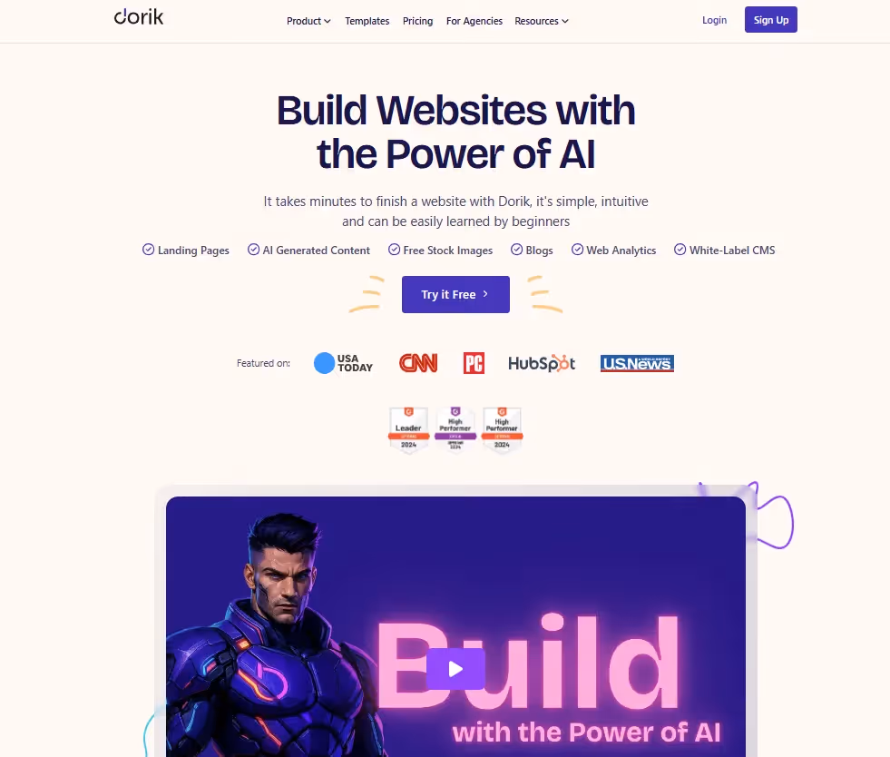 Screenshot of the Dorik website homepage