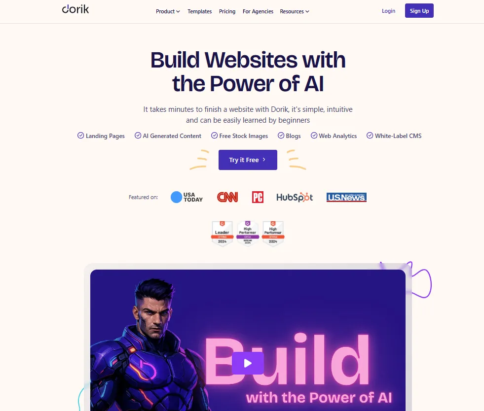 Screenshot of the Dorik website homepage