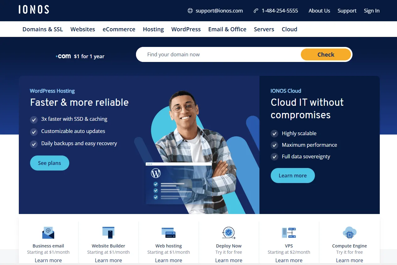 Screenshot of the IONOS website homepage