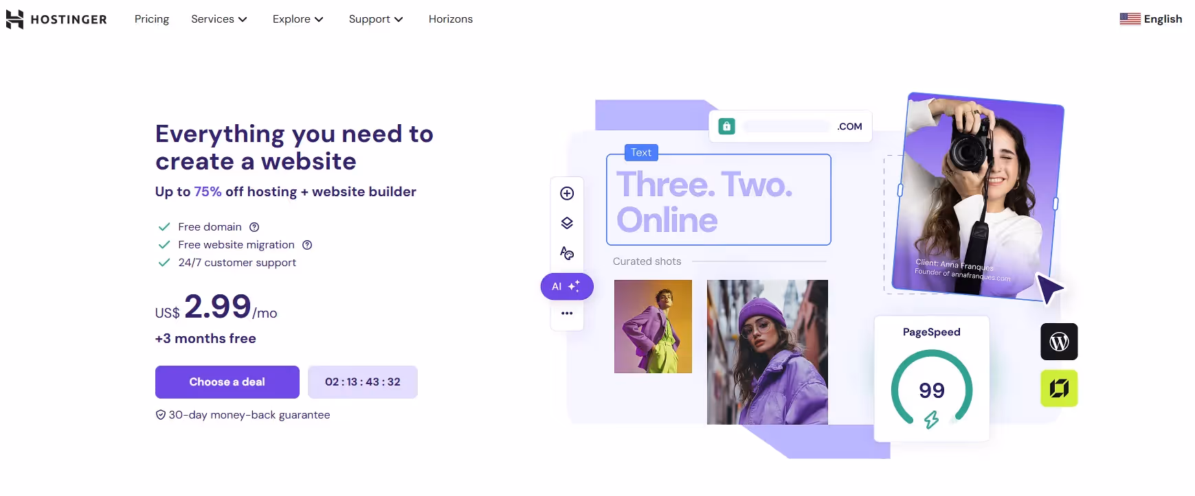 Screenshot of the Hostinger Website Builder homepage
