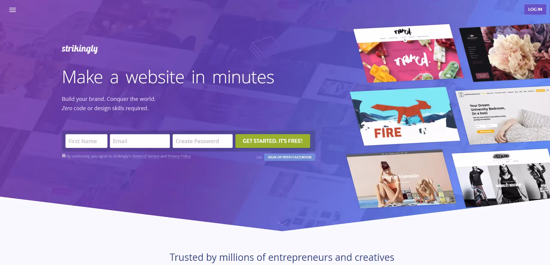 Strikingly website homepage