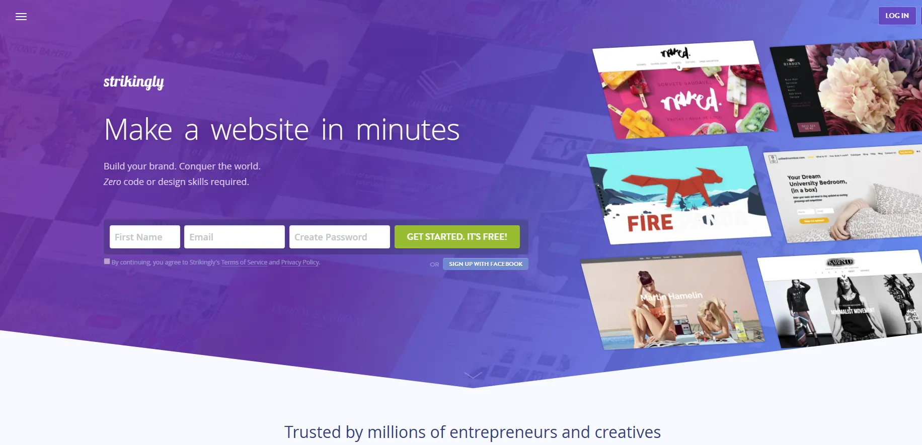 Strikingly website homepage