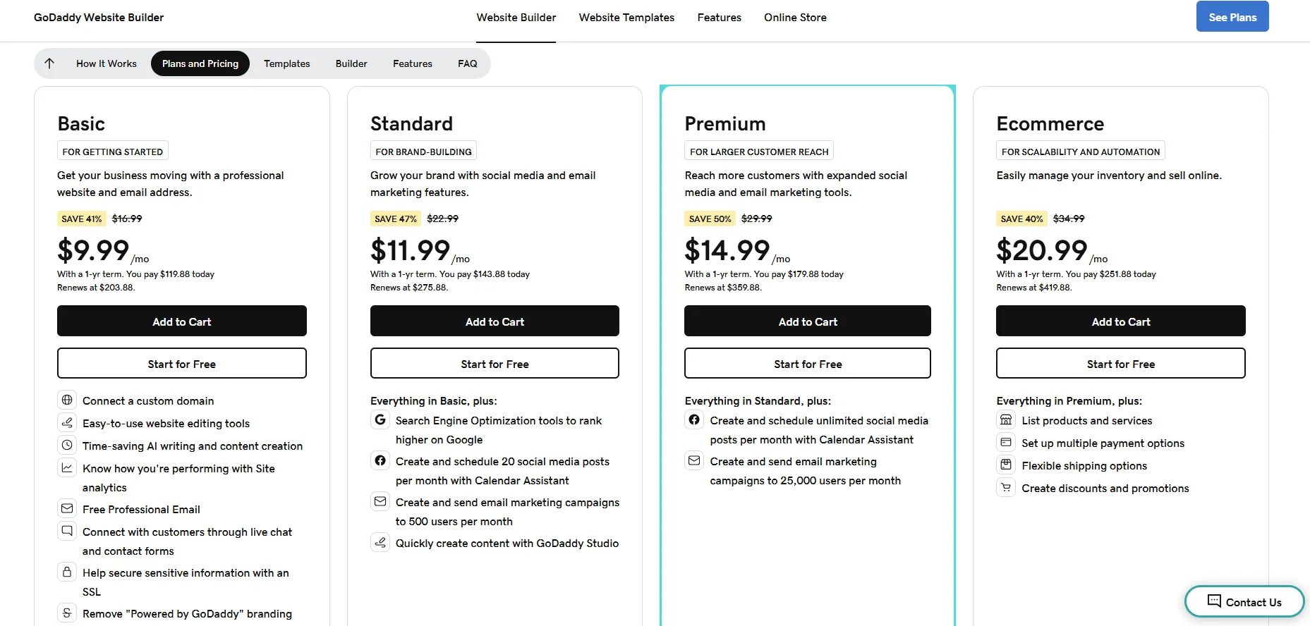 GoDaddy Website Builder Pricing