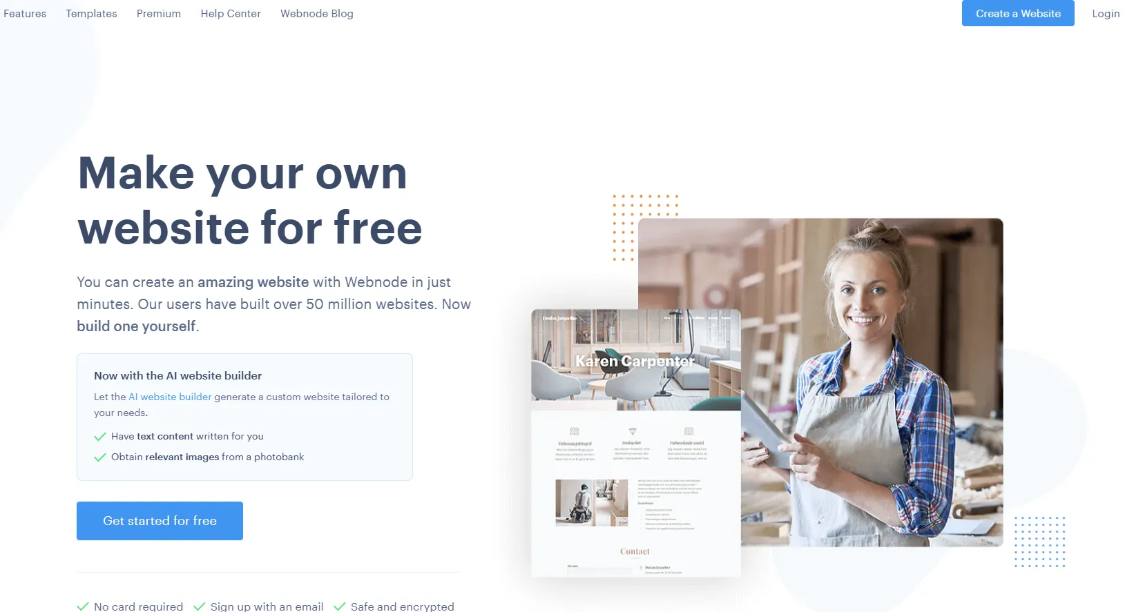 Screenshot of the Webnode website homepage