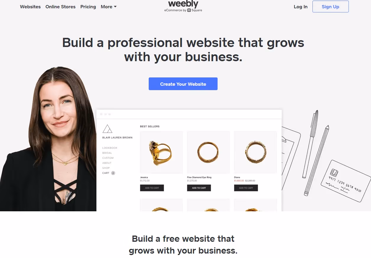 Screenshot of the Weebly website homepage