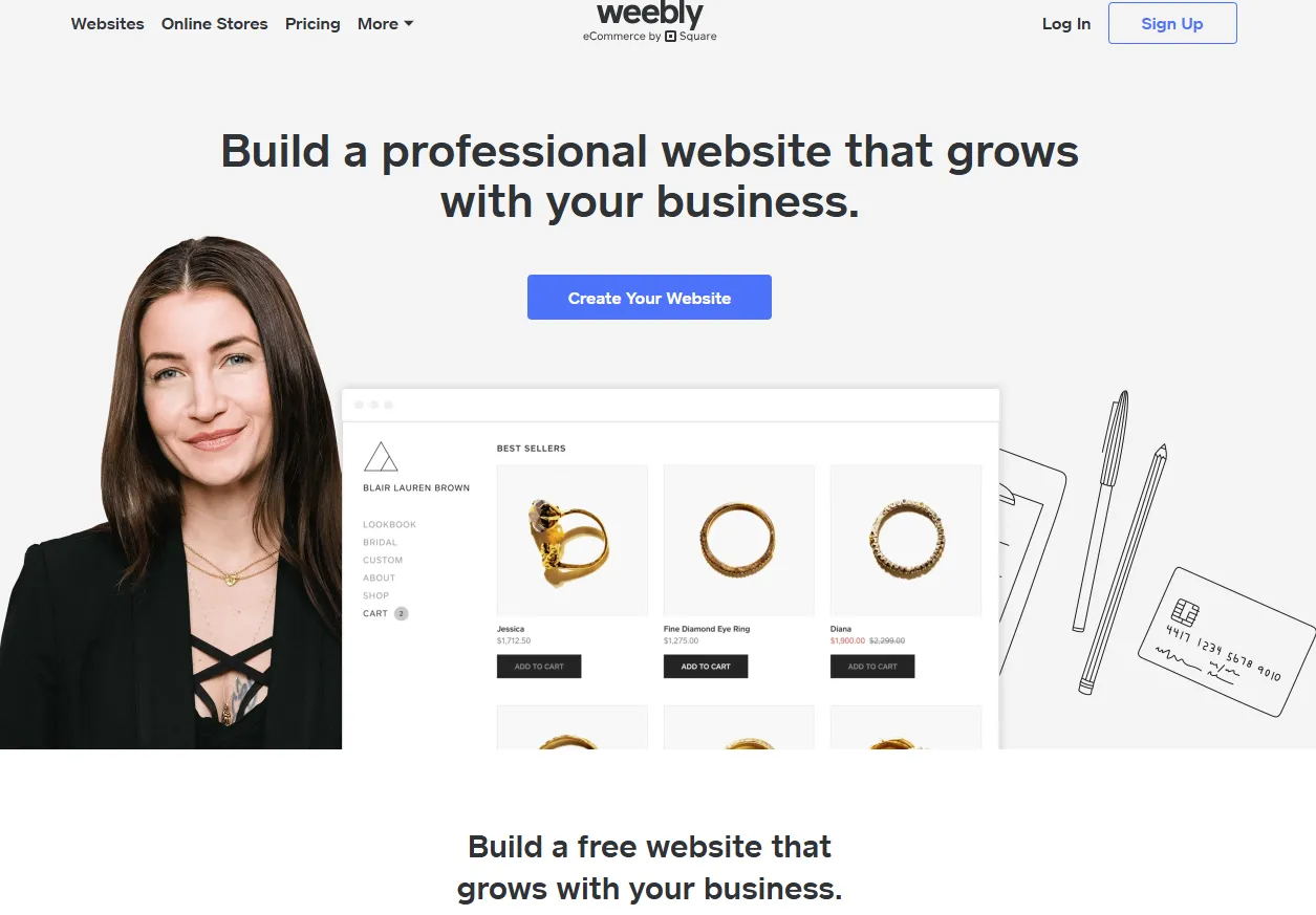 Screenshot of the Weebly website homepage