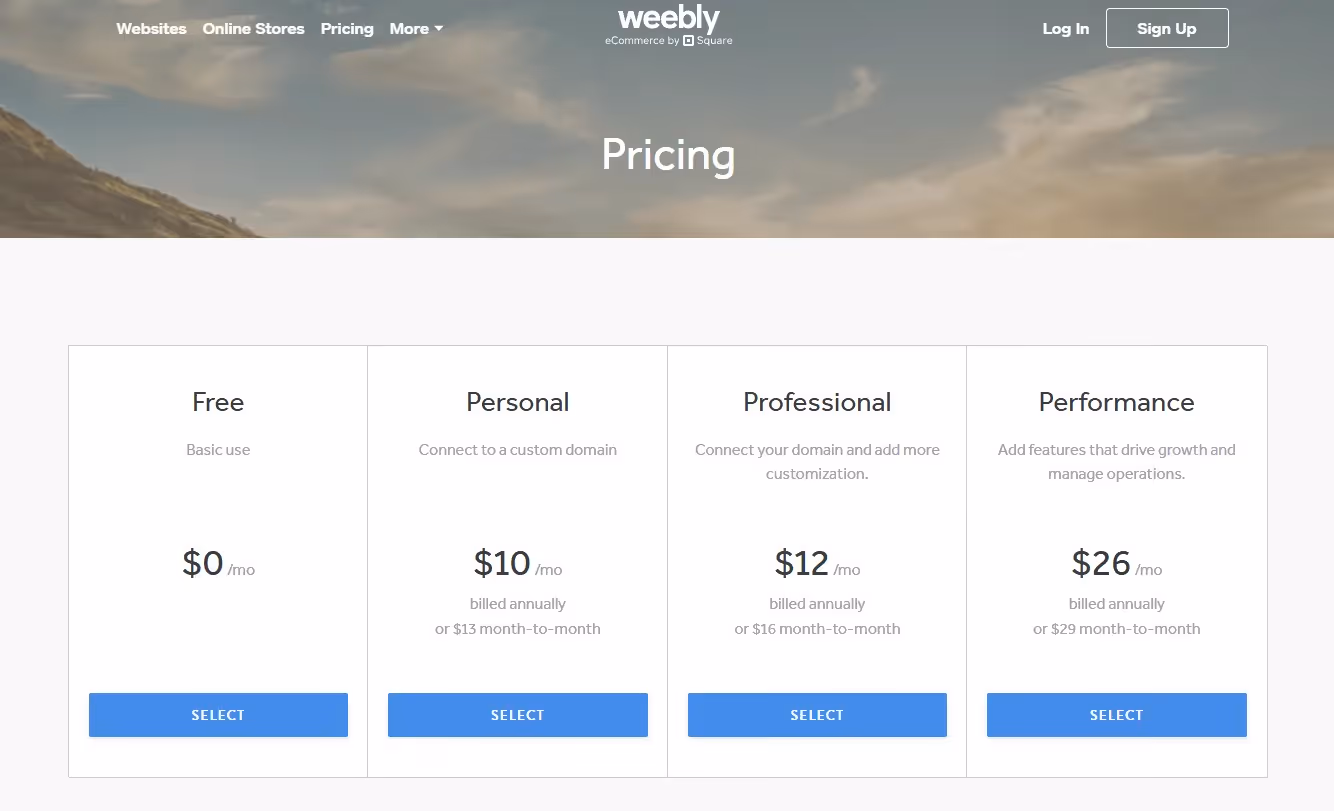 Weebly Pricing
