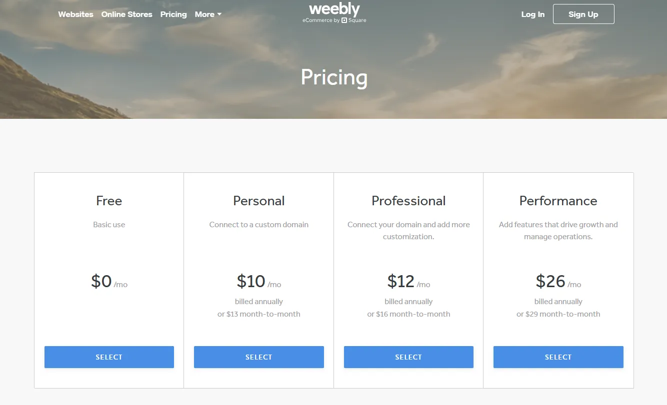 Weebly Pricing