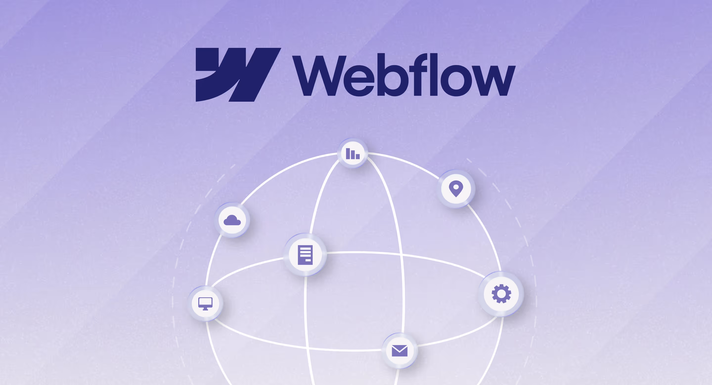 Webflow hosting visual showing global network and platform capabilities