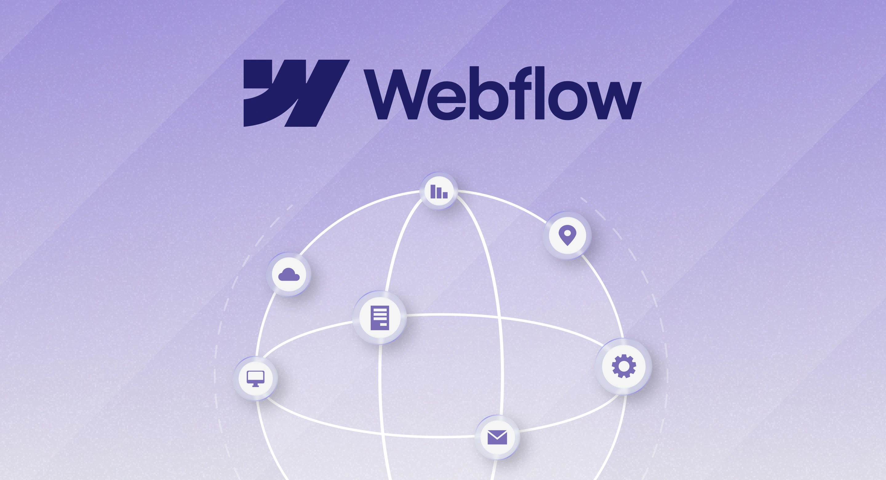 Webflow hosting visual showing global network and platform capabilities