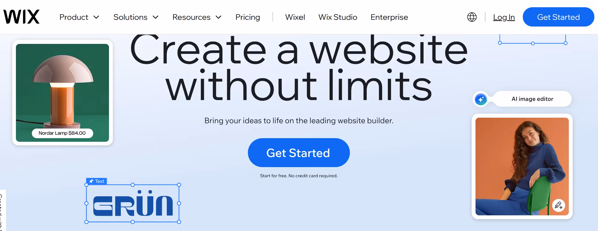Wix Studio homepage highlighting advanced responsive design tools as a flexible Elementor alternative for creatives.
