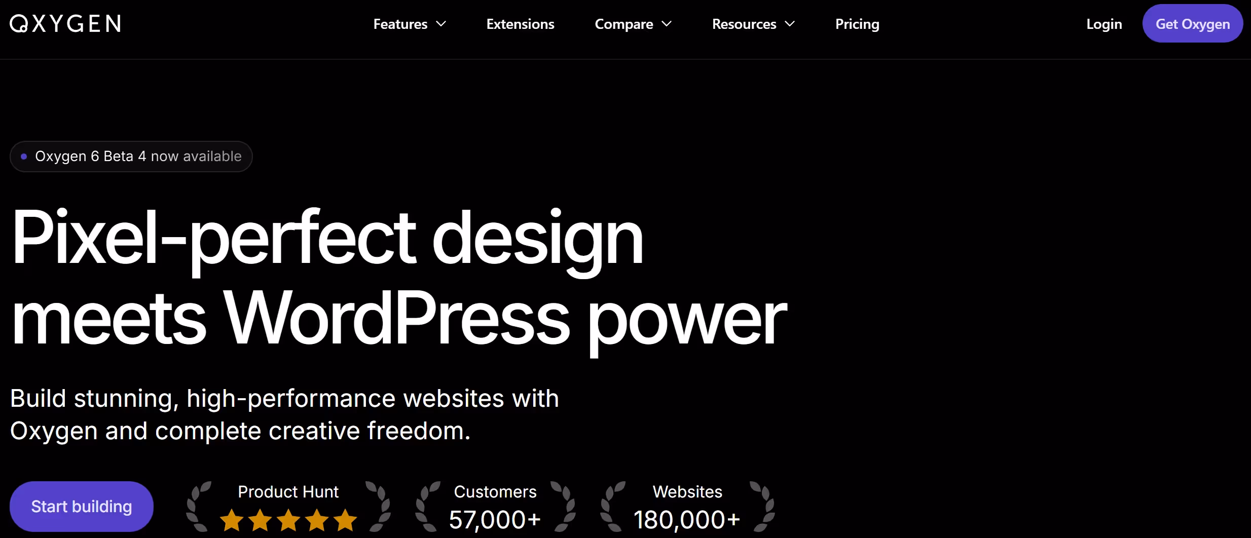 Oxygen Builder homepage featuring its code-first visual builder as a powerful Elementor alternative for developers.