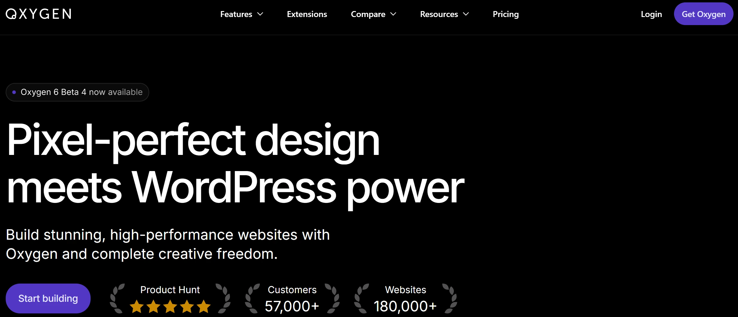 Oxygen Builder homepage featuring its code-first visual builder as a powerful Elementor alternative for developers.