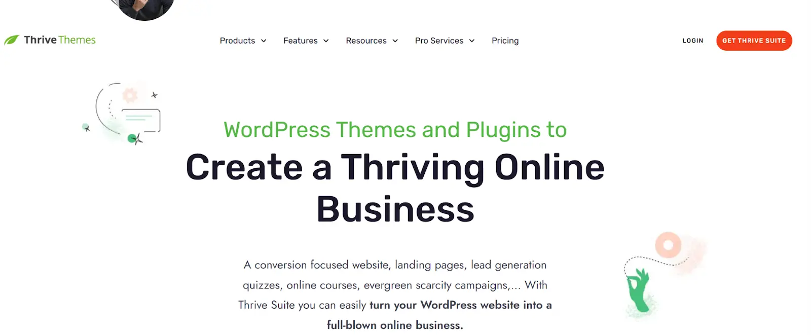 Thrive Architect homepage highlighting it's tools as a marketing-driven Elementor alternative.