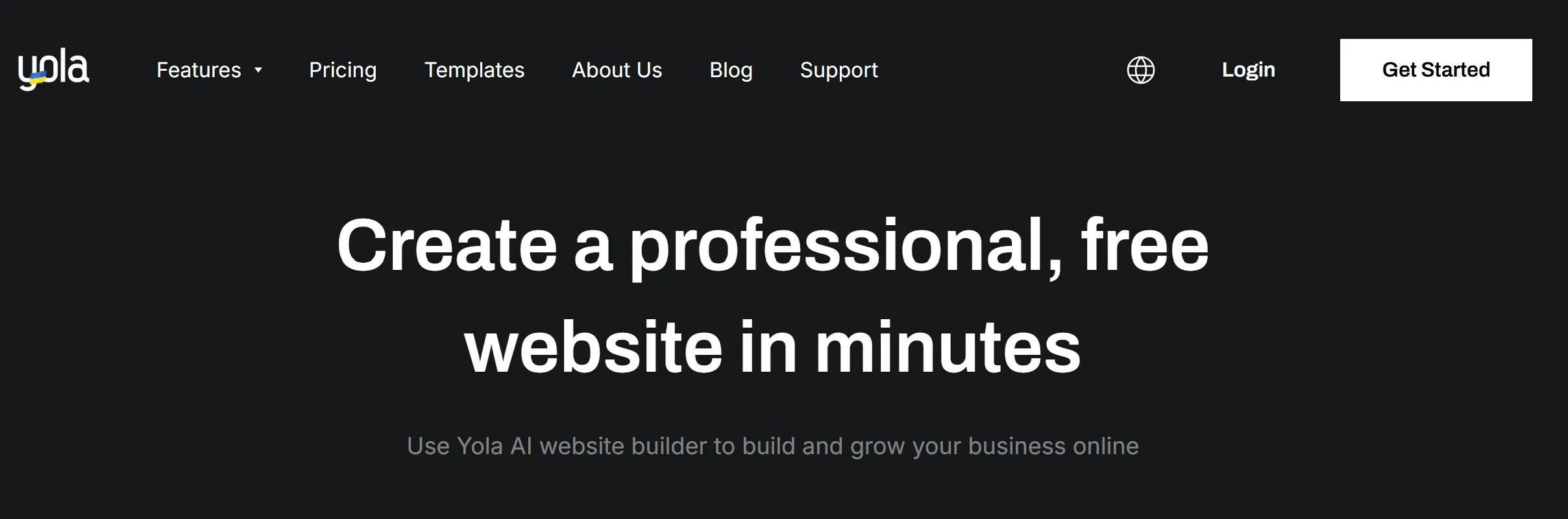 Yola homepage showing its simple website builder as a beginner-friendly WordPress alternative.