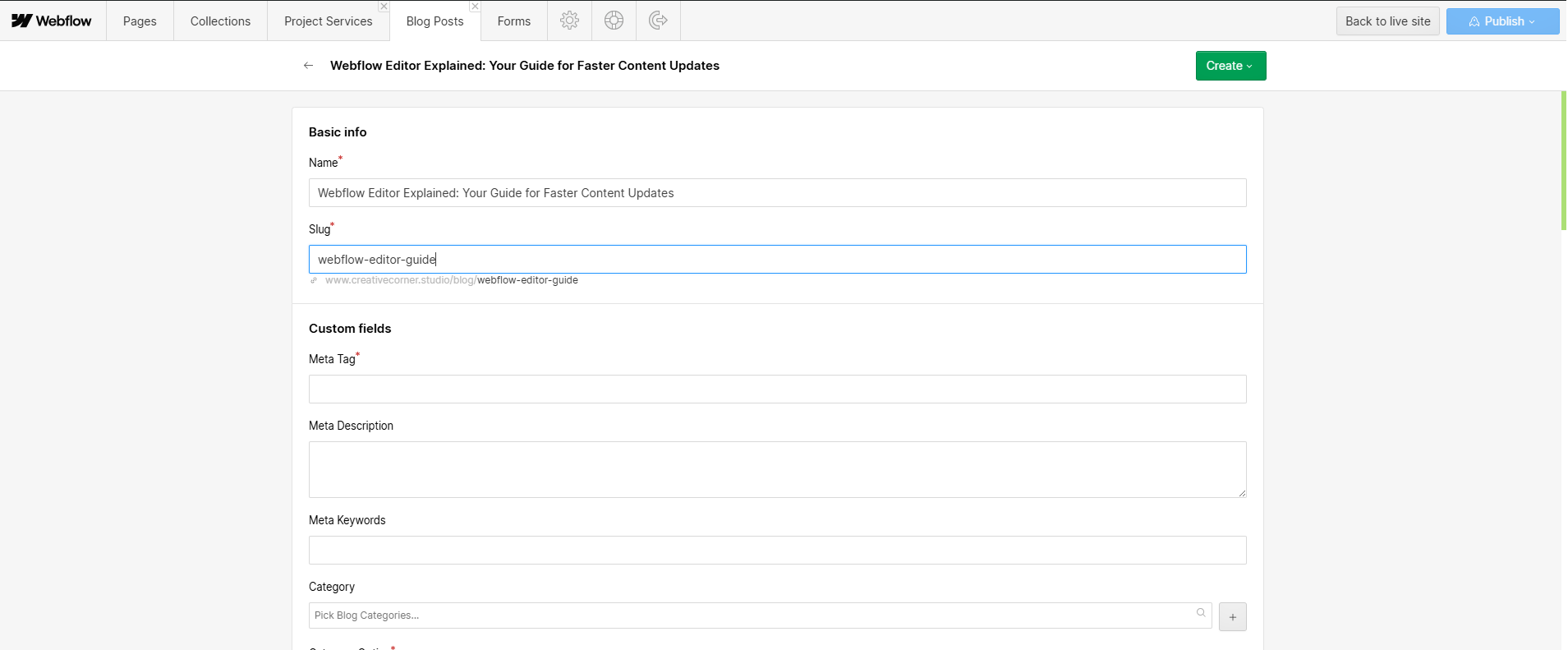 Webflow CMS Interface