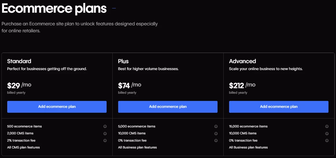  Webflow Ecommerce Pricing 