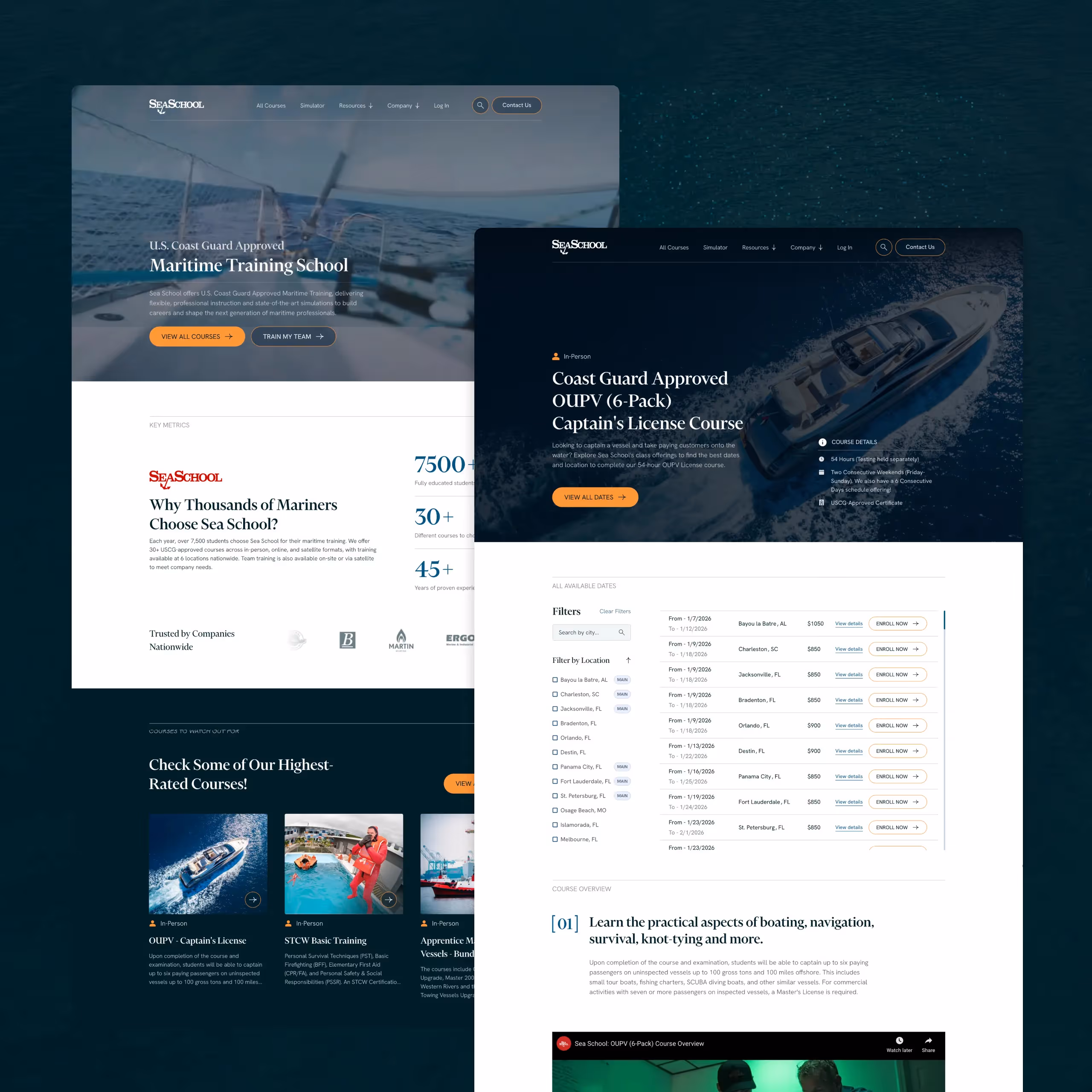 Sea School Web Design: Desktop