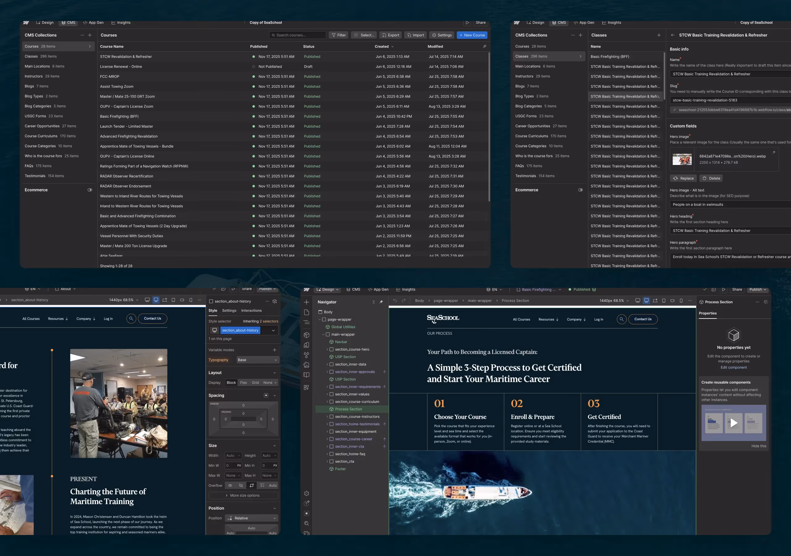 Sea School Webflow Development Screenshots