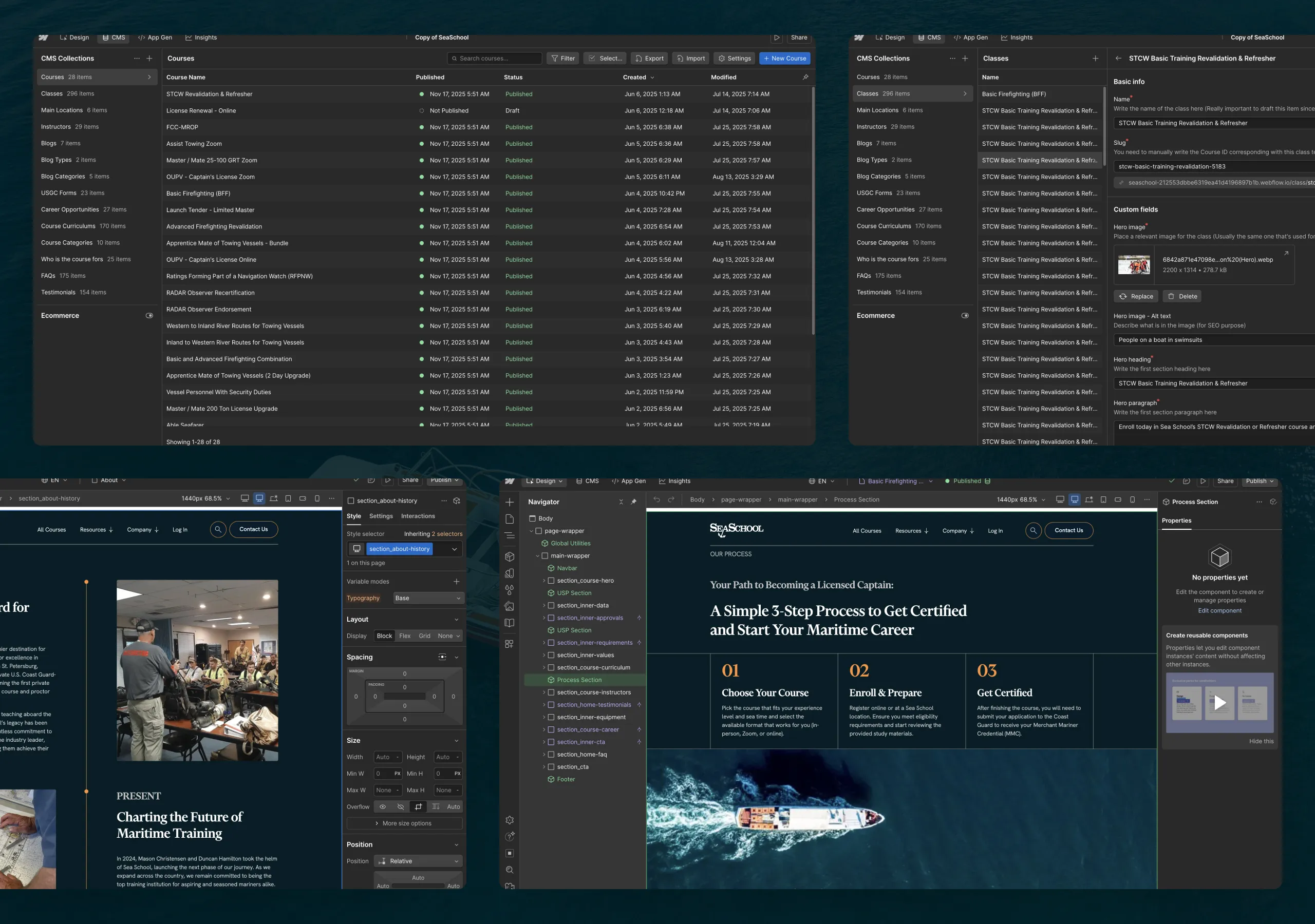 Sea School Webflow Development Screenshots