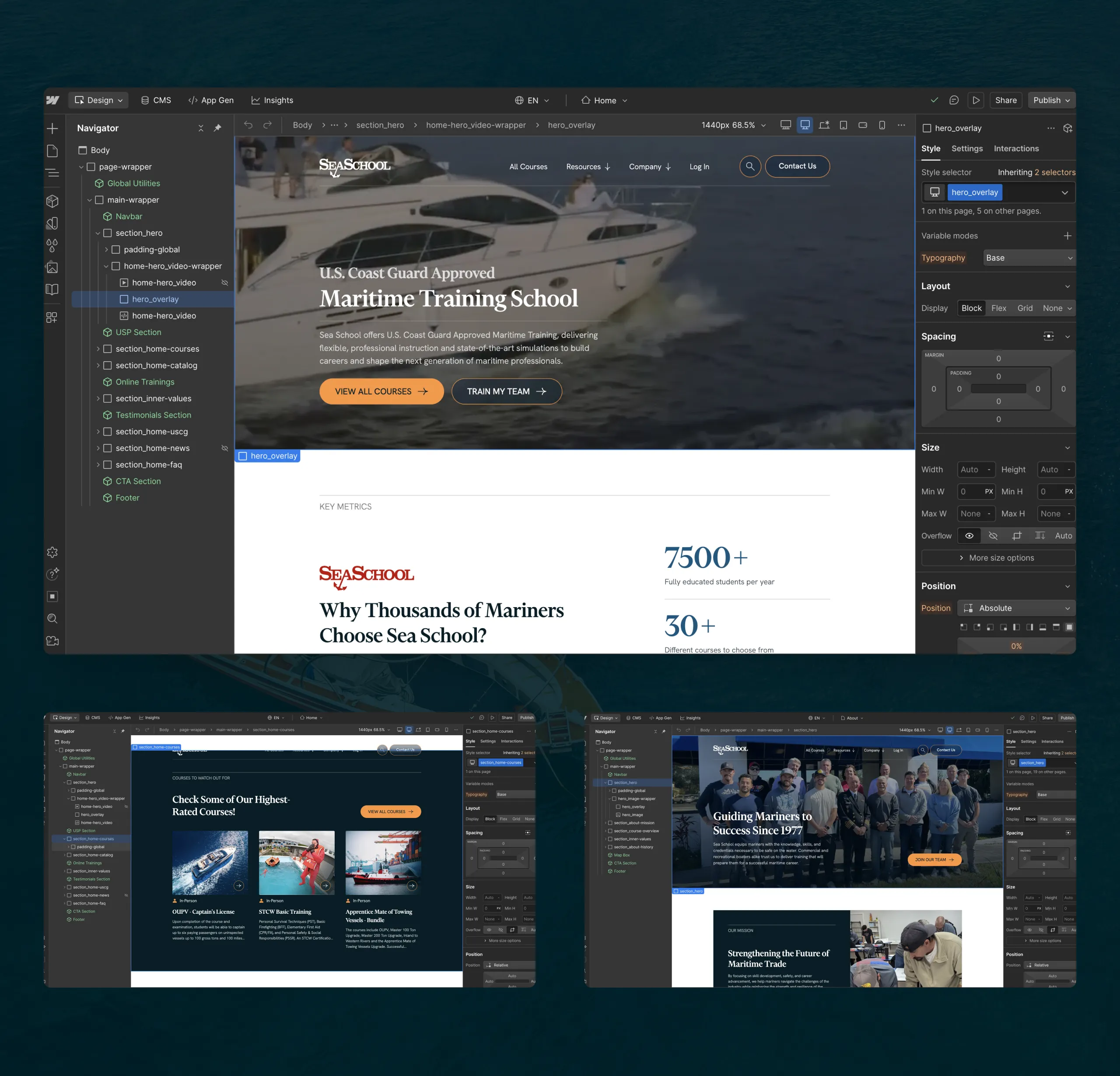 Sea School Webflow Development Mockup