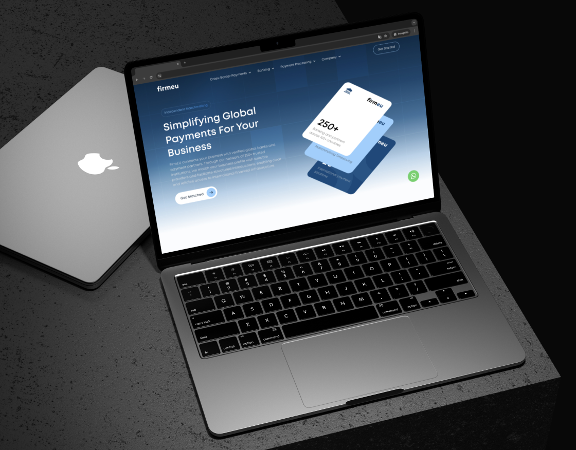 Simplifying Global Payments For Your Business,” featuring digital payment cards and a call-to-action button.