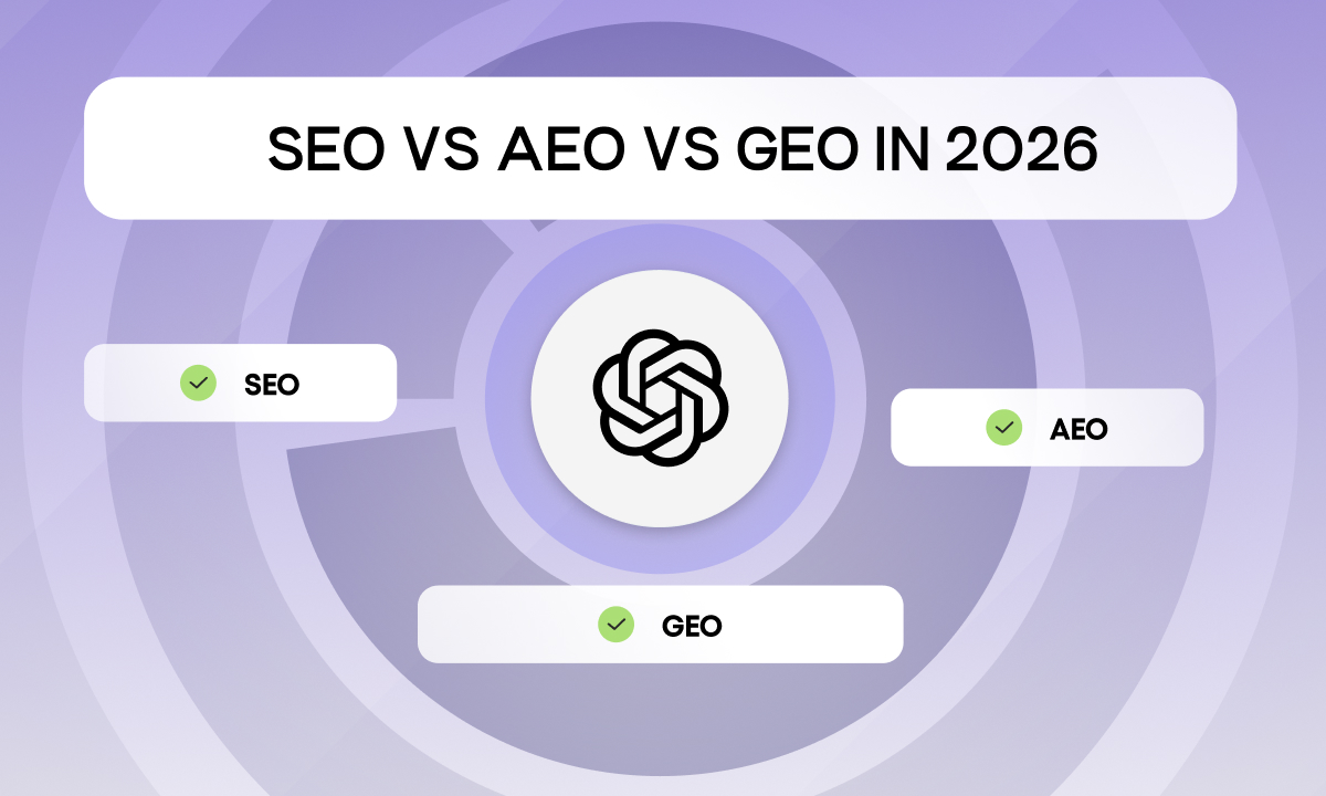 Graphic competition between SEO vs AEO vs GEO in 2026