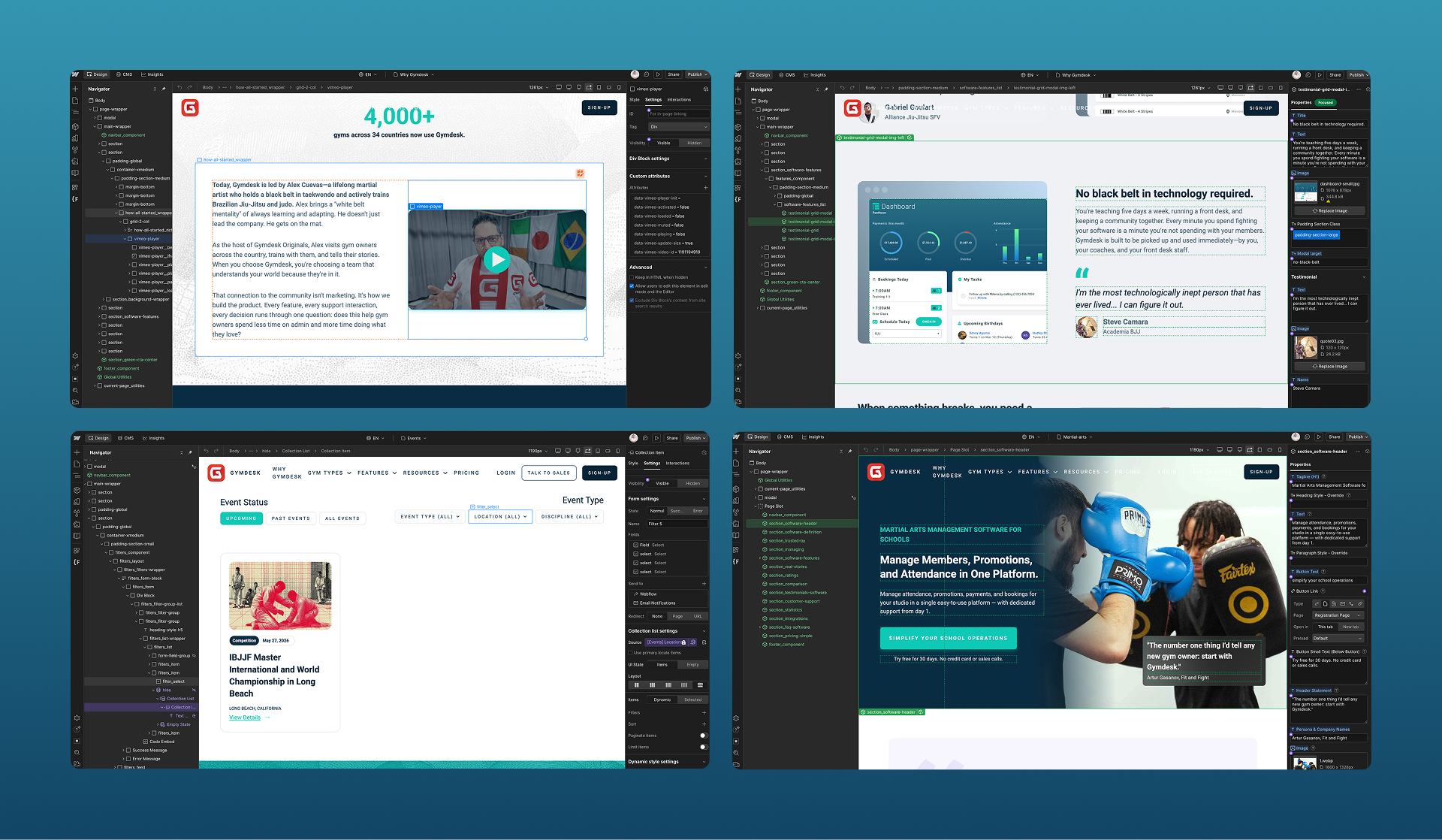 Screenshot of the Gymdesk website being developed in Webflow