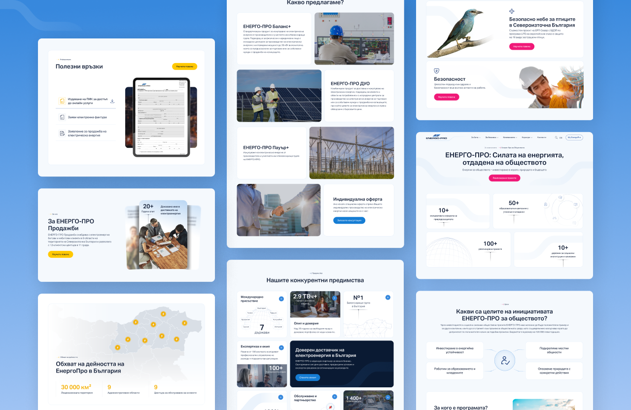 ENERGO-PRO business product pages, the corporate responsibility section, and a coverage map of 30,000 square kilometres of licensed territory