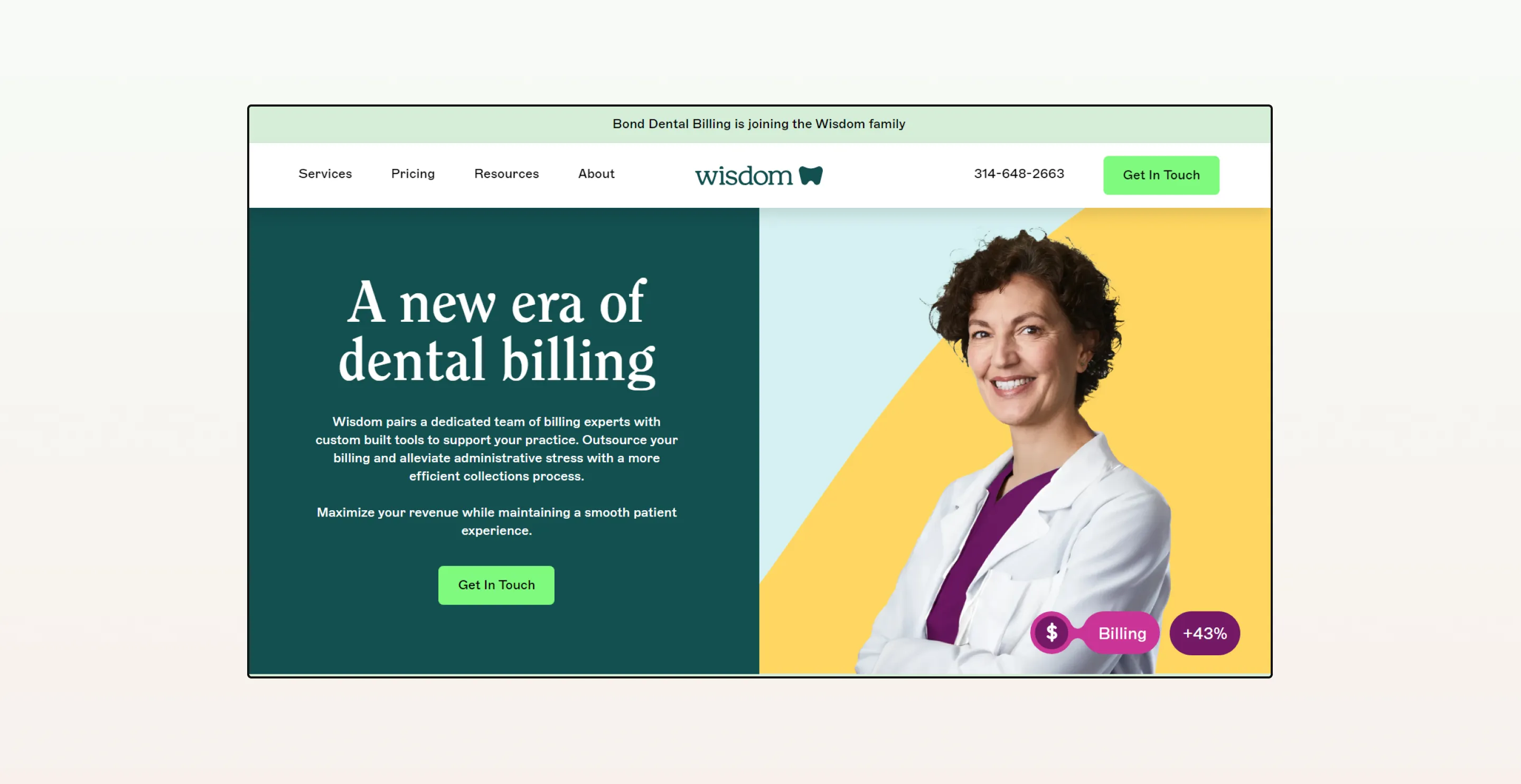 Screenshot of Wisdom's website on moile and on desktop
