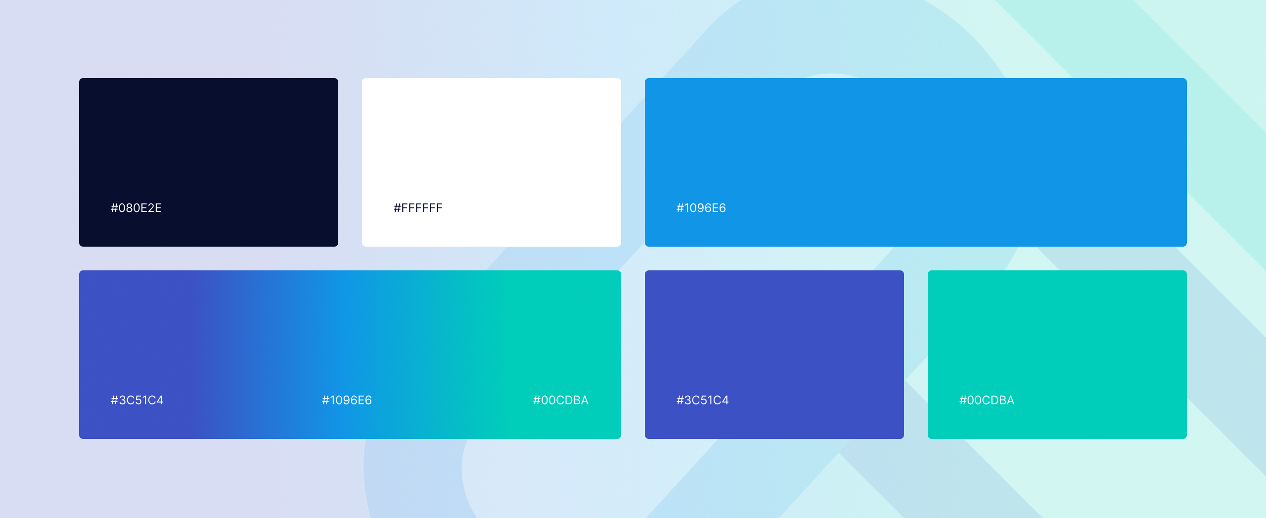 Flux Analytics colour palette with hex values in navy, white, blue and teal, plus a blue-to-teal gradient swatch