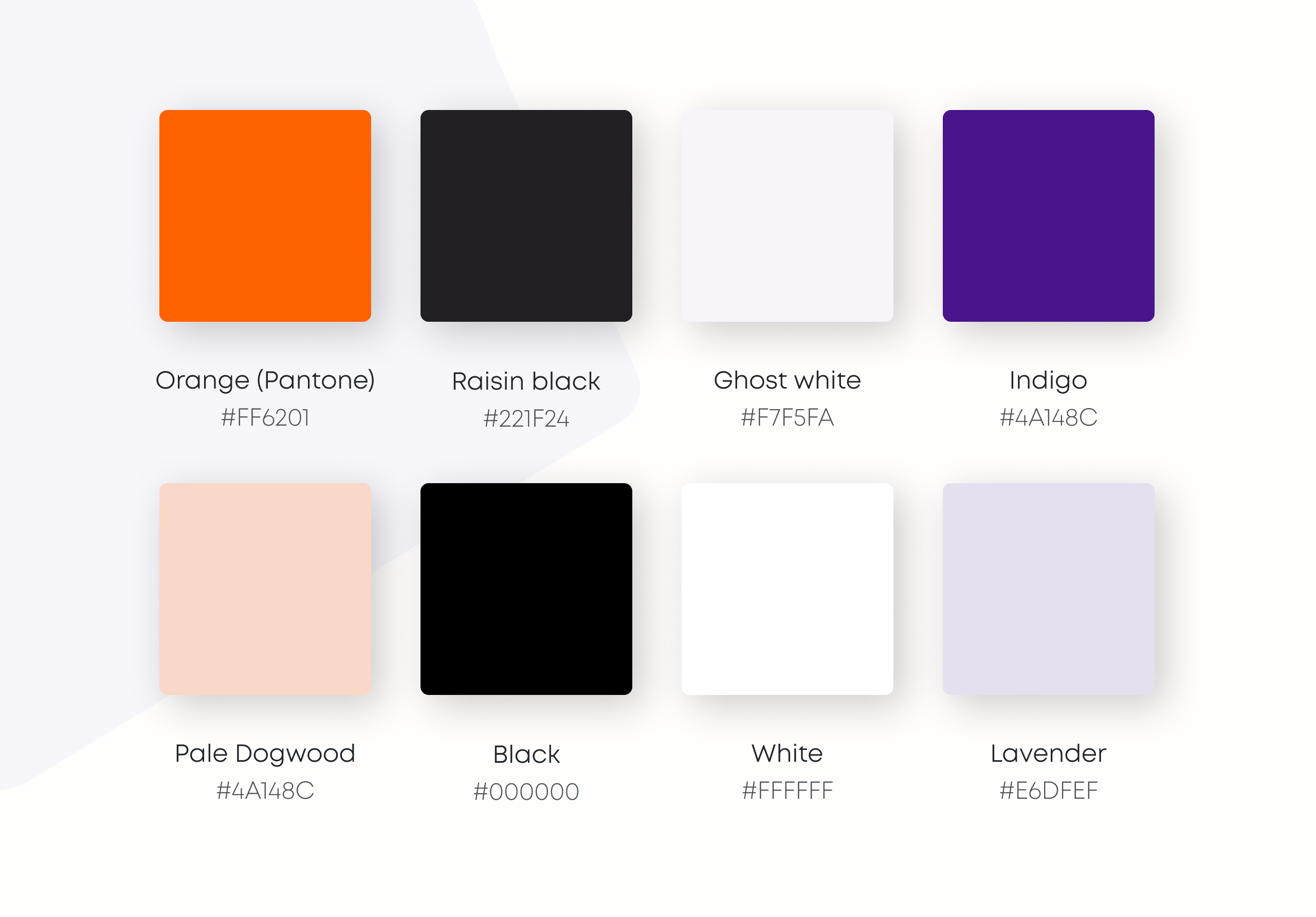SKLAD.bg colour palette of eight named swatches with hex values, led by Pantone orange, indigo and raisin black