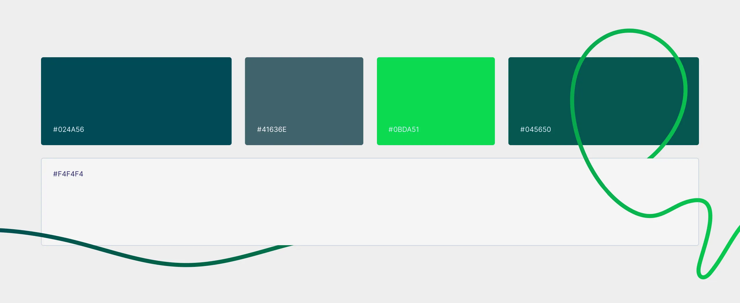 Haelan colour palette with five swatches and hex values in teal and green tones plus a light grey neutral