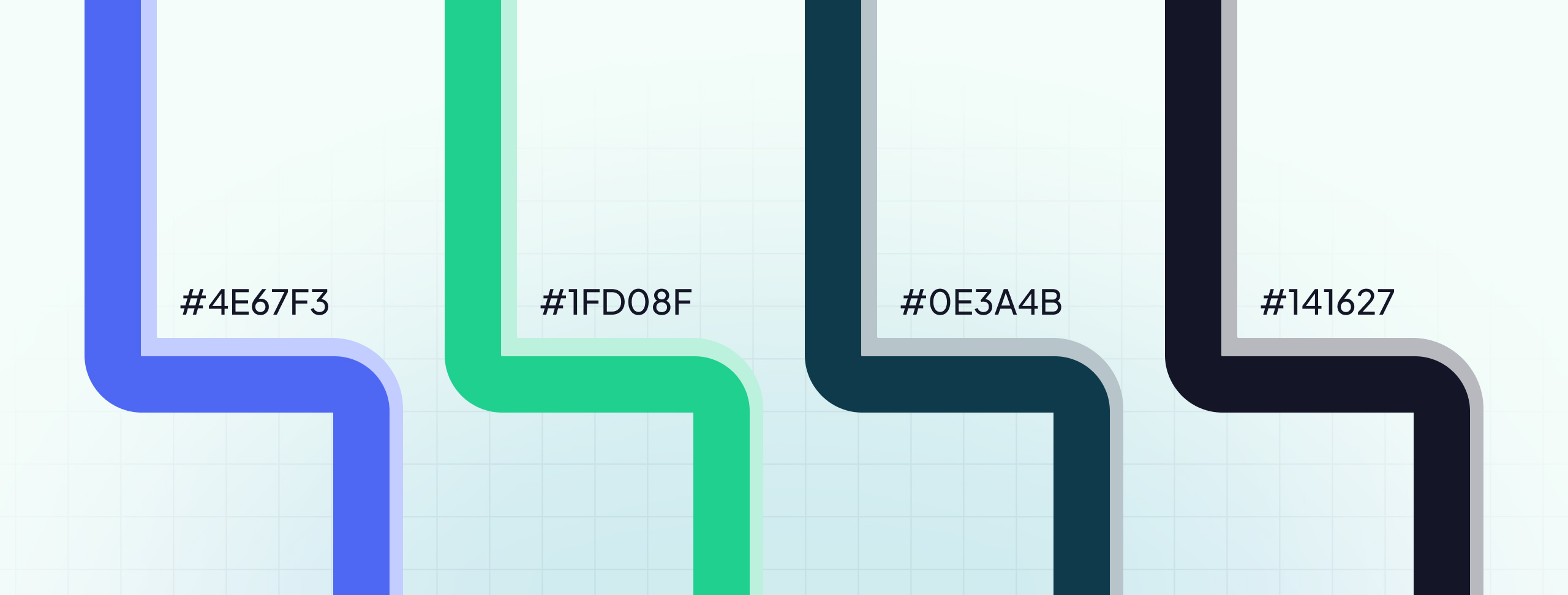 The Journey Platform brand colour palette shown as rounded path shapes with hex values in blue, green and near-black