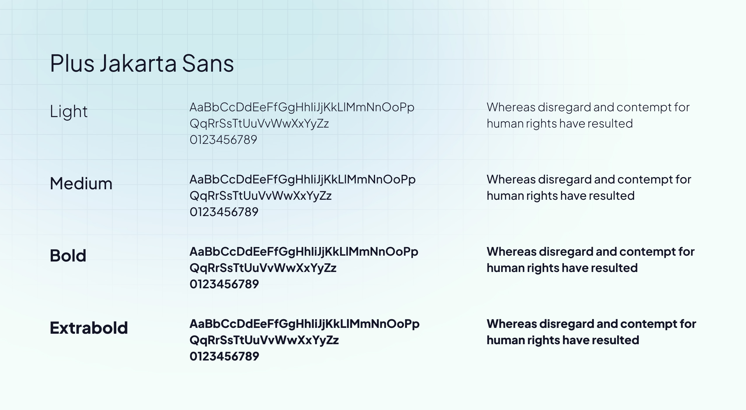 The Journey Platform typography sheet showing Plus Jakarta Sans in Light, Medium, Bold and Extrabold weights